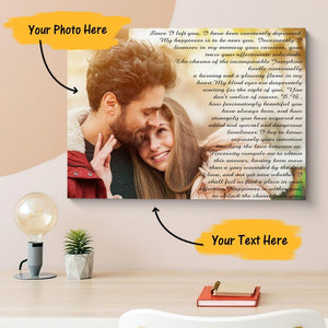 Personalized Couple Photo Painting Canvas Wall Decor With Text Anniversary Gift for Lover