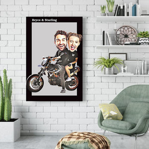 Father's day Gift Personalized Father Photo Motorcycle Canvas Print Wall Art Decor with Custom Name Father's day Gift