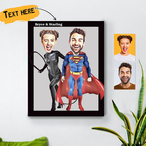 Anniversary Gift Personalized Couple Photo Super Hero Canvas Print Wall Art Decor with Custom Name Anniversary Gift