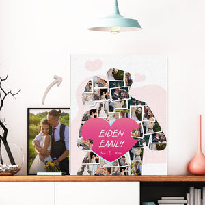 Custom Name Photo Canvas Love Heart Collage Wall Art Canvas Personalized Couples Wedding Gift