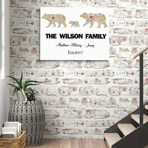 Bear Family Retro Map Custom Name Canvas Print Gift for Mom Dad Birthday Gift Both Parents Family - MyDiamondPaintingUK