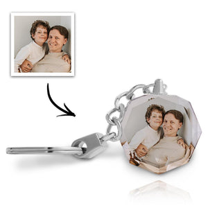 Christmas Gift - Custom Crystal Photo Keyring - Heptagon