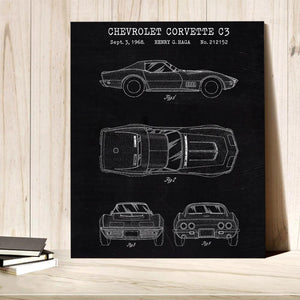 Chevrolet Corvette C3 Patent Prints Wall Art Decor - Canvas Wall Decor For Living Room - customphototapestry