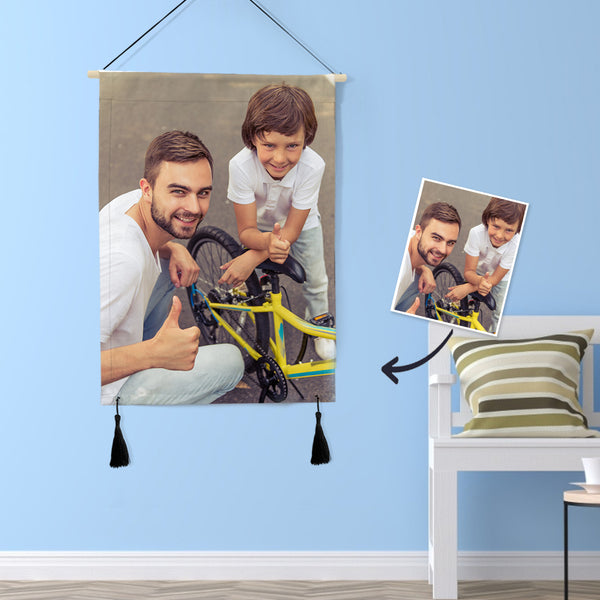 Custom Father Photo Tapestry - Family Wall Decor Hanging Fabric Painting Hanger Frame Poster