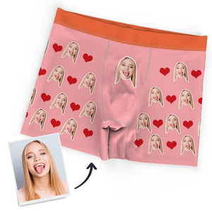 Custom Personalized Face Heart Boxer Personalised Men's Briefs Sexy Gift-Pink