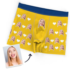 Custom Personalized Face Heart Boxer Personalised Men's Briefs Sexy Gift-Yellow