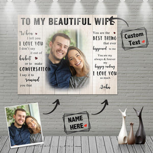 Custom Photo Wall Decor Painting Canvas With Text - To My Beautiful Wife