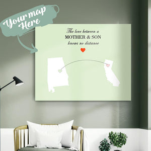 Mother's Day Gift Custom Painting Canvas Personalized Two State Painting Canvas-The Love Between A MOTHER & SON Knows No Distance State Painting Canvas