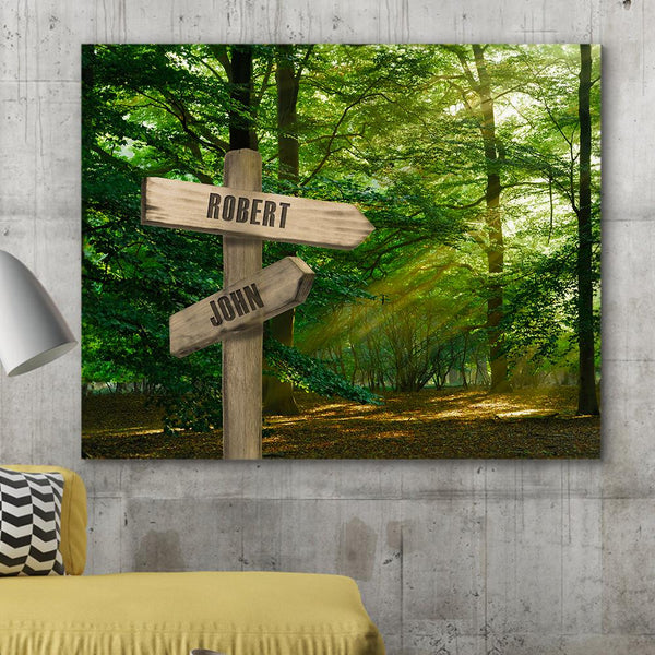 Custom Canvas Frame Personalizd Road Sign Canvas Frame-Green Forest Road Sign Canvas Frame