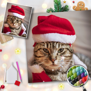 5D Diy Custom Diamond Painting - Christmas Cat Photo 