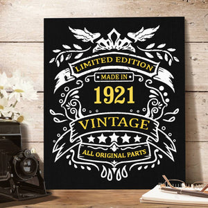 Personalised Vintage Limited Edition Made In 1921 Birthday Gift Canvas Print - 100th birthday gift ideas